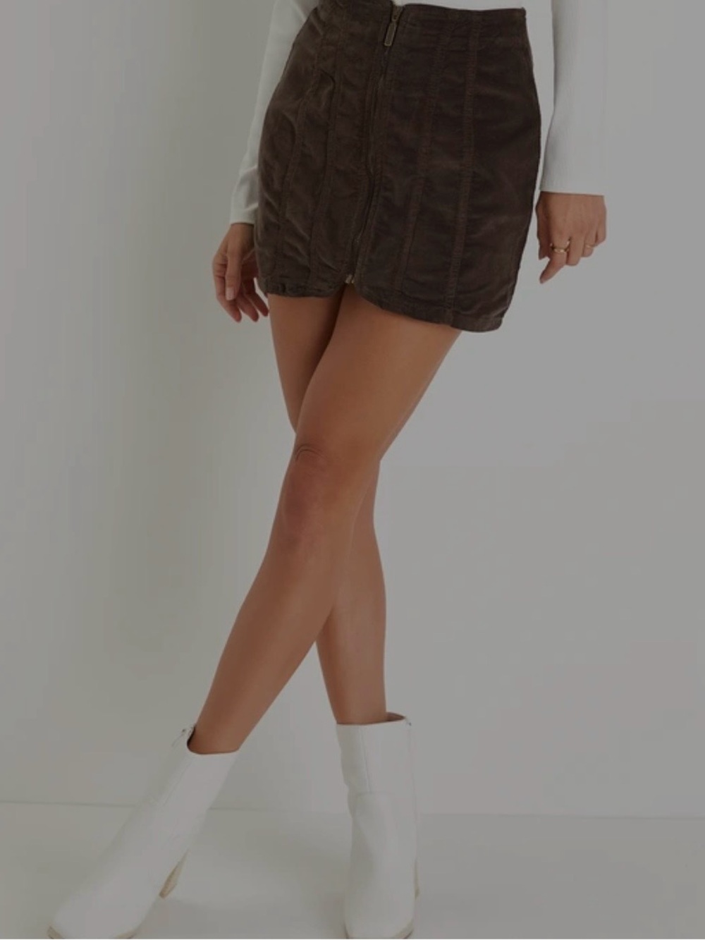 We The Free Dark Brown High-Waist Front-Zip Mini Skirt